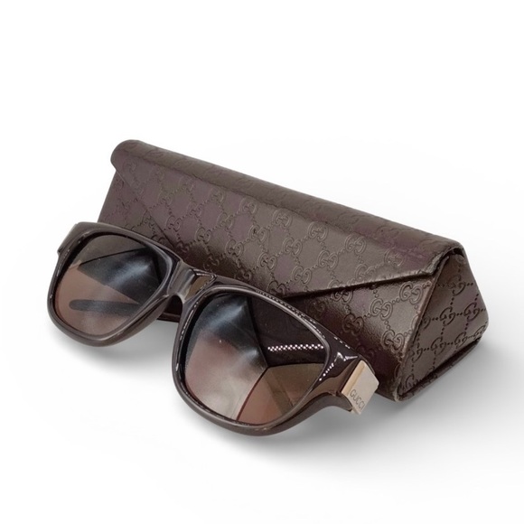 Gucci Accessories - Gucci Dark Brown Sunglasses with Embossed Case -Preowned